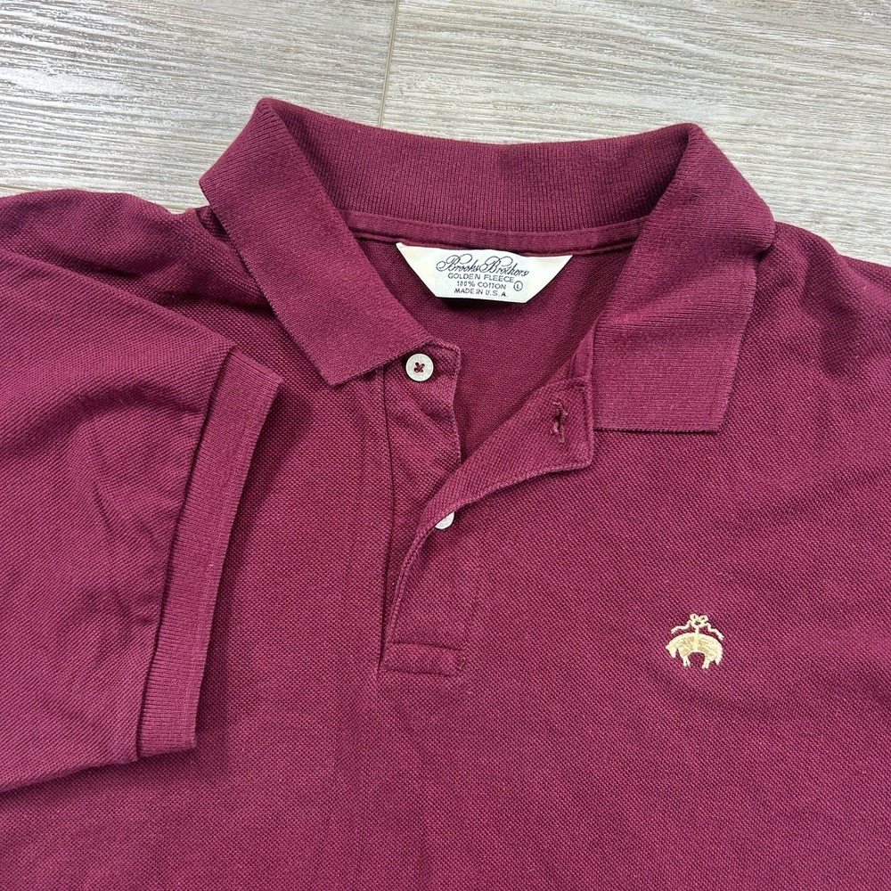 Vintage Brooks Brothers Large Maroon Golden Fleece Polo Shirt Cotton USA Made